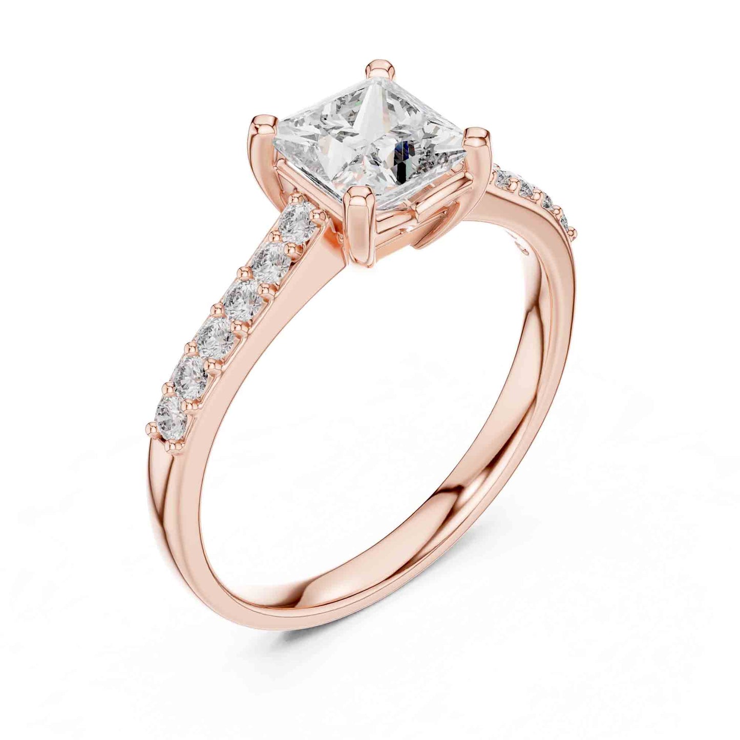 1 Carat Princess Cut Lab Grown Diamond Ring with Pavé Accent Shank