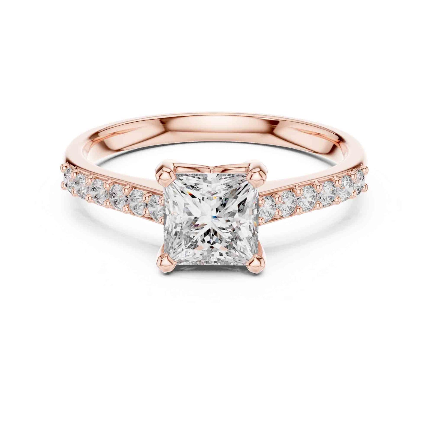 1 Carat Princess Cut Lab Grown Diamond Ring with Pavé Accent Shank