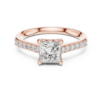 1 Carat Princess Cut Lab Grown Diamond Ring with Pavé Accent Shank