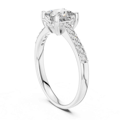 1 Carat Princess Cut Lab Grown Diamond Ring with Pavé Accent Shank