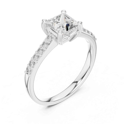 1 Carat Princess Cut Lab Grown Diamond Ring with Pavé Accent Shank
