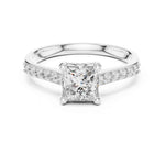 1 Carat Princess Cut Moissanite Diamond Ring with Pavé Accent Shank