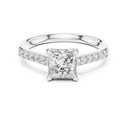 1 Carat Princess Cut Lab Grown Diamond Ring with Pavé Accent Shank