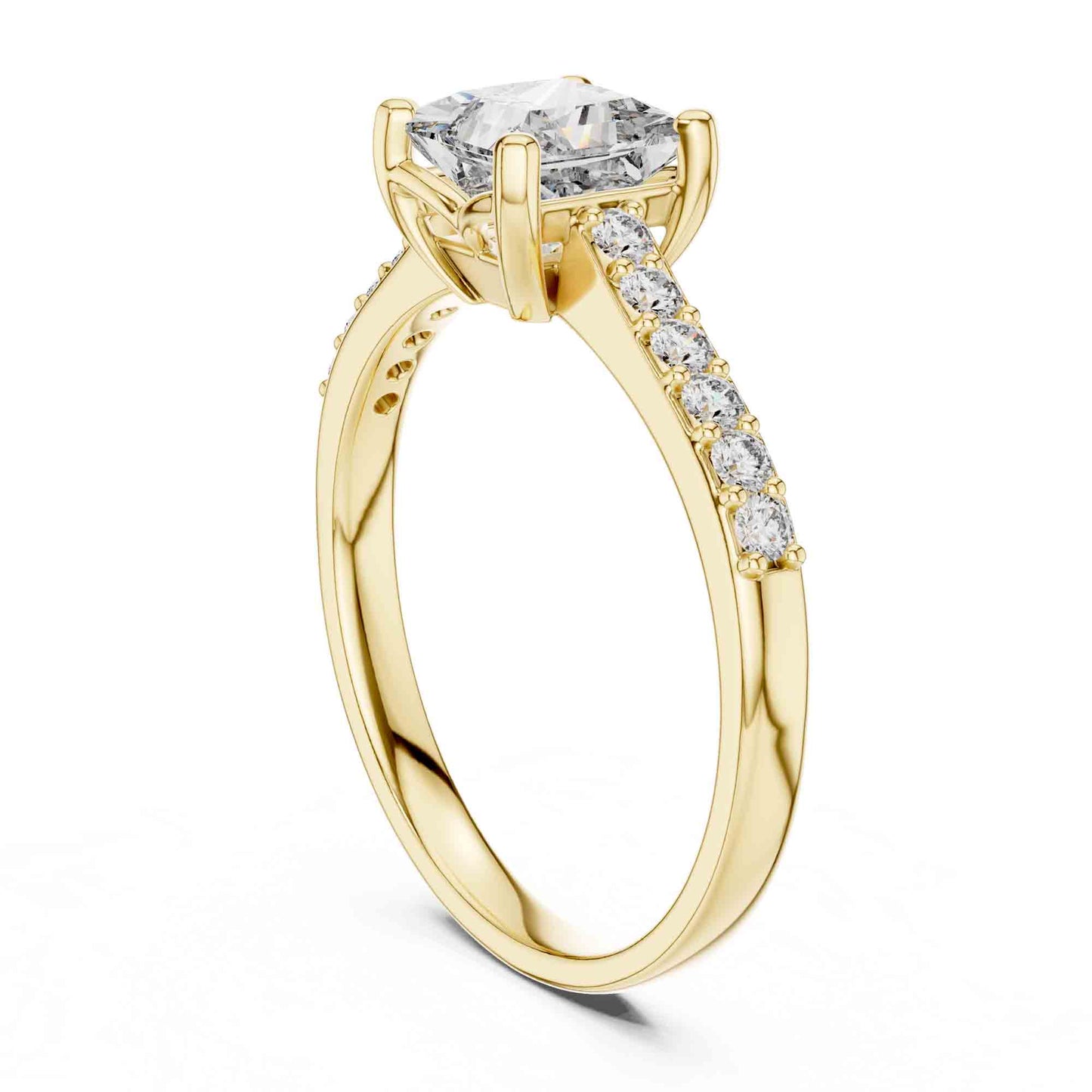 1 Carat Princess Cut Lab Grown Diamond Ring with Pavé Accent Shank