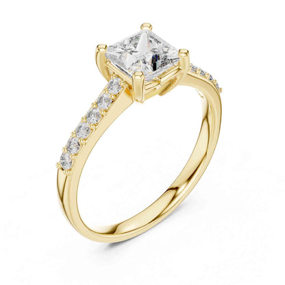 1 Carat Princess Cut Lab Grown Diamond Ring with Pavé Accent Shank