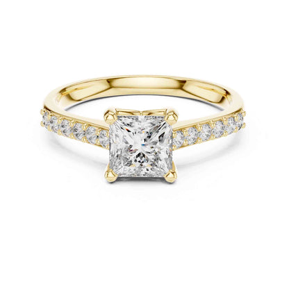 1 Carat Princess Cut Lab Grown Diamond Ring with Pavé Accent Shank