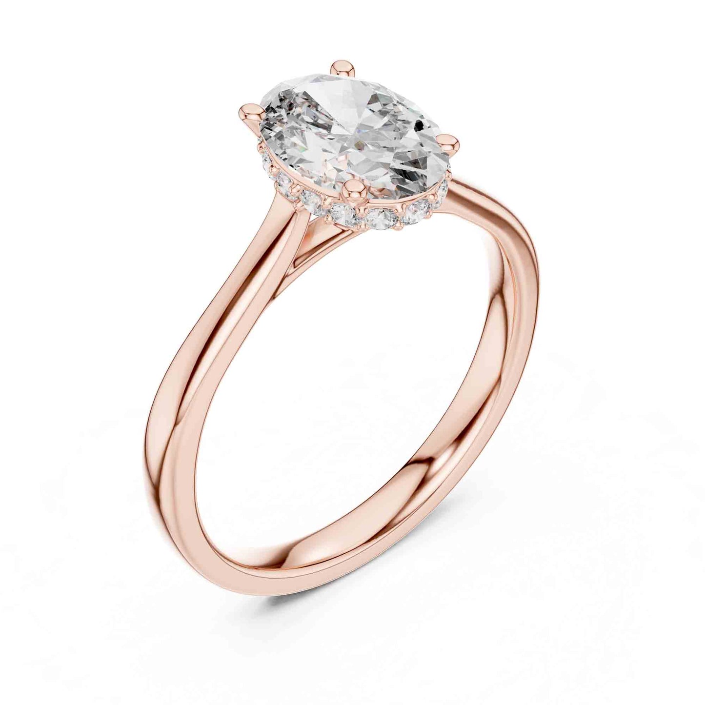 1.5 Carat Oval Lab Grown Diamond Solitaire Ring with Hidden Halo