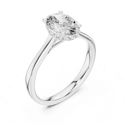1.5 Carat Oval Lab Grown Diamond Solitaire Ring with Hidden Halo