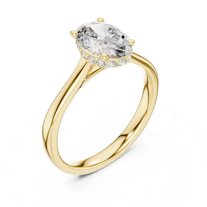 1.5 Carat Oval Lab Grown Diamond Solitaire Ring with Hidden Halo