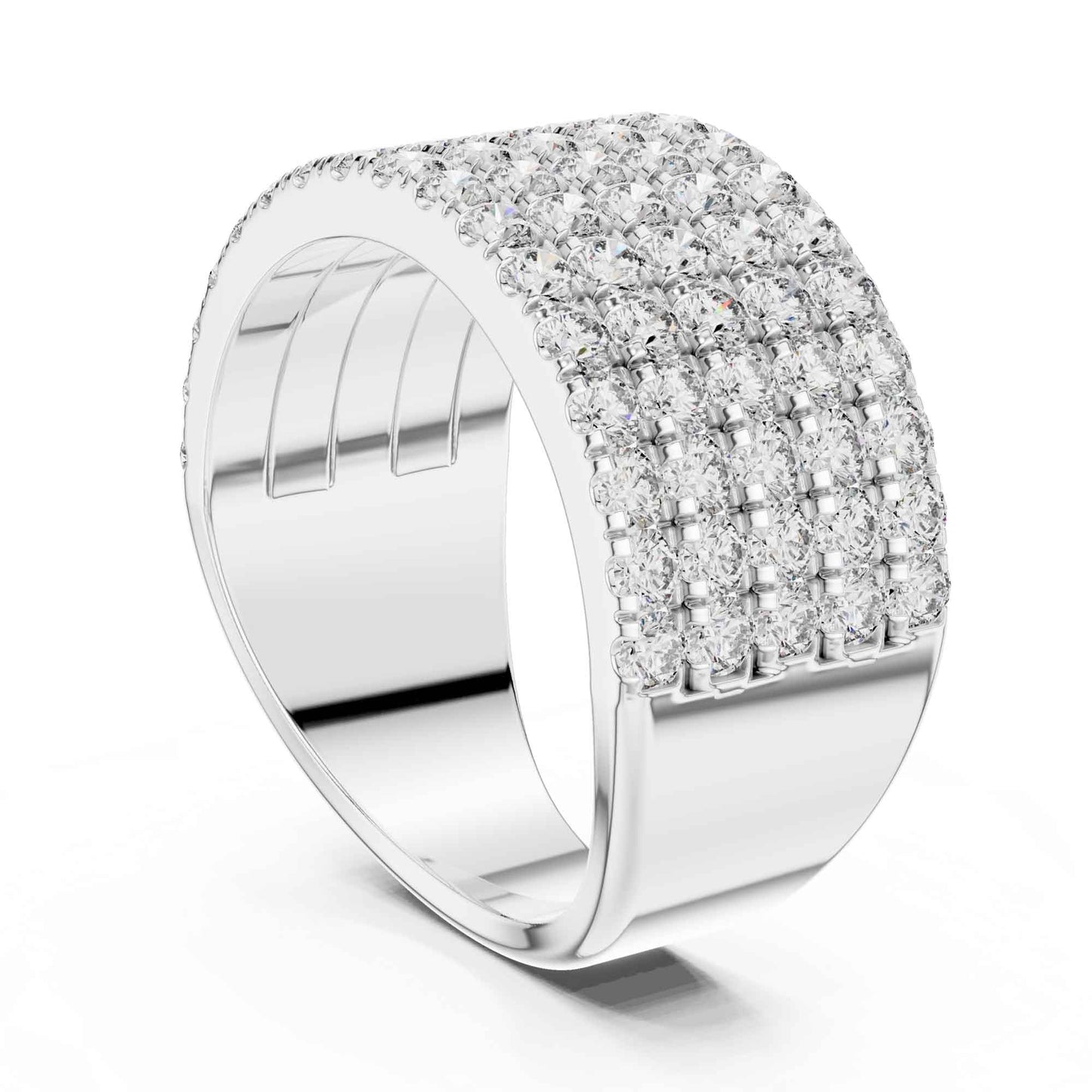 Wide Five Row Round Lab Grown Diamond Wedding Band Ring