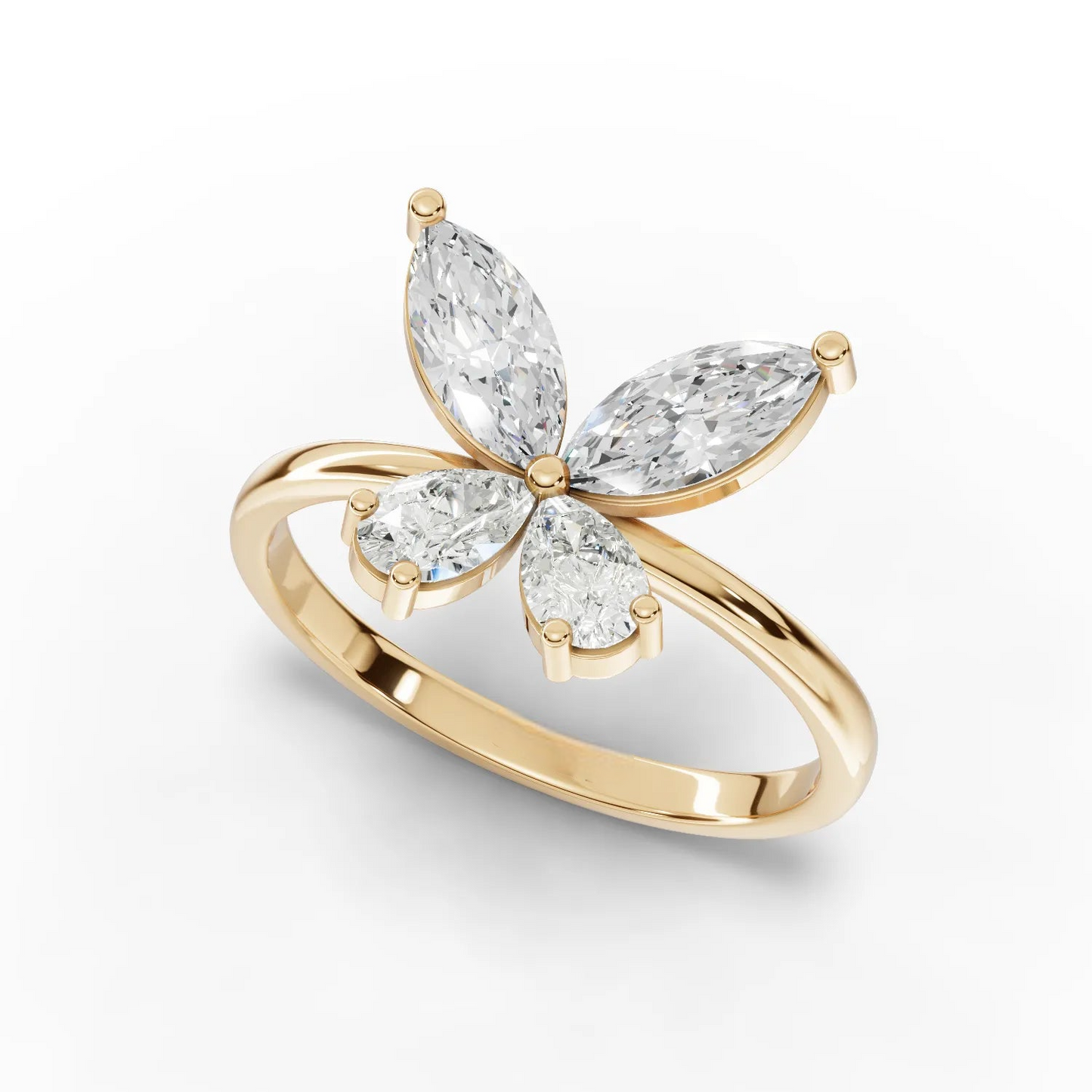 1.10 Carat Pear, Marquise Cut Moissanite Diamond Butterfly Ring