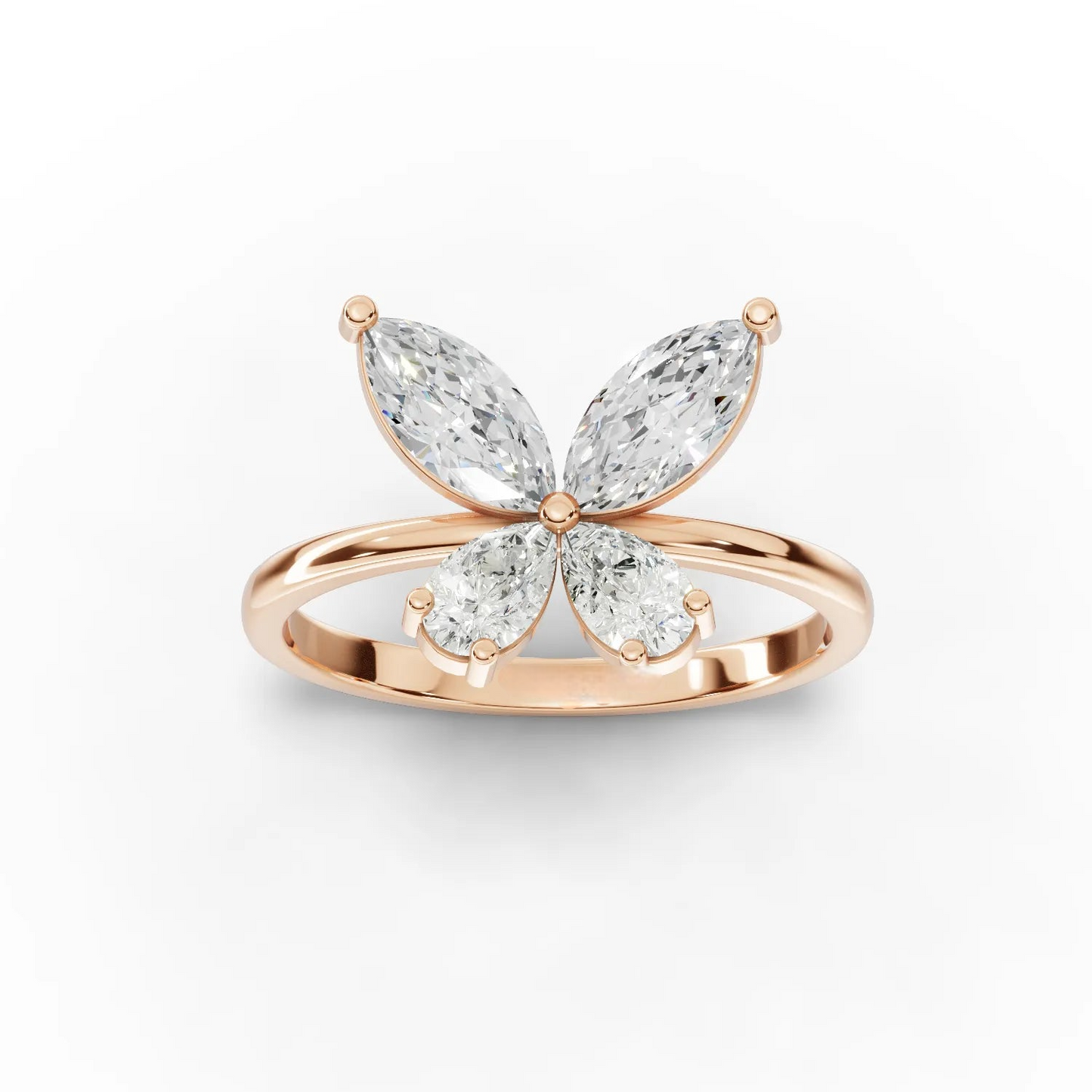 1.10 Carat Pear, Marquise Cut Moissanite Diamond Butterfly Ring