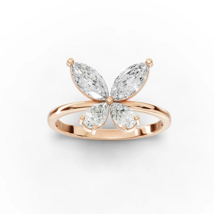 1.10 Carat Pear, Marquise Cut Moissanite Diamond Butterfly Ring