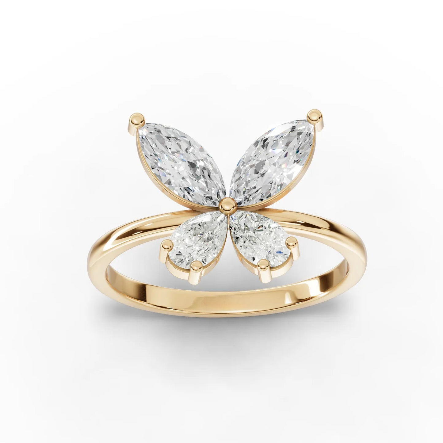 1.10 Carat Pear, Marquise Cut Moissanite Diamond Butterfly Ring