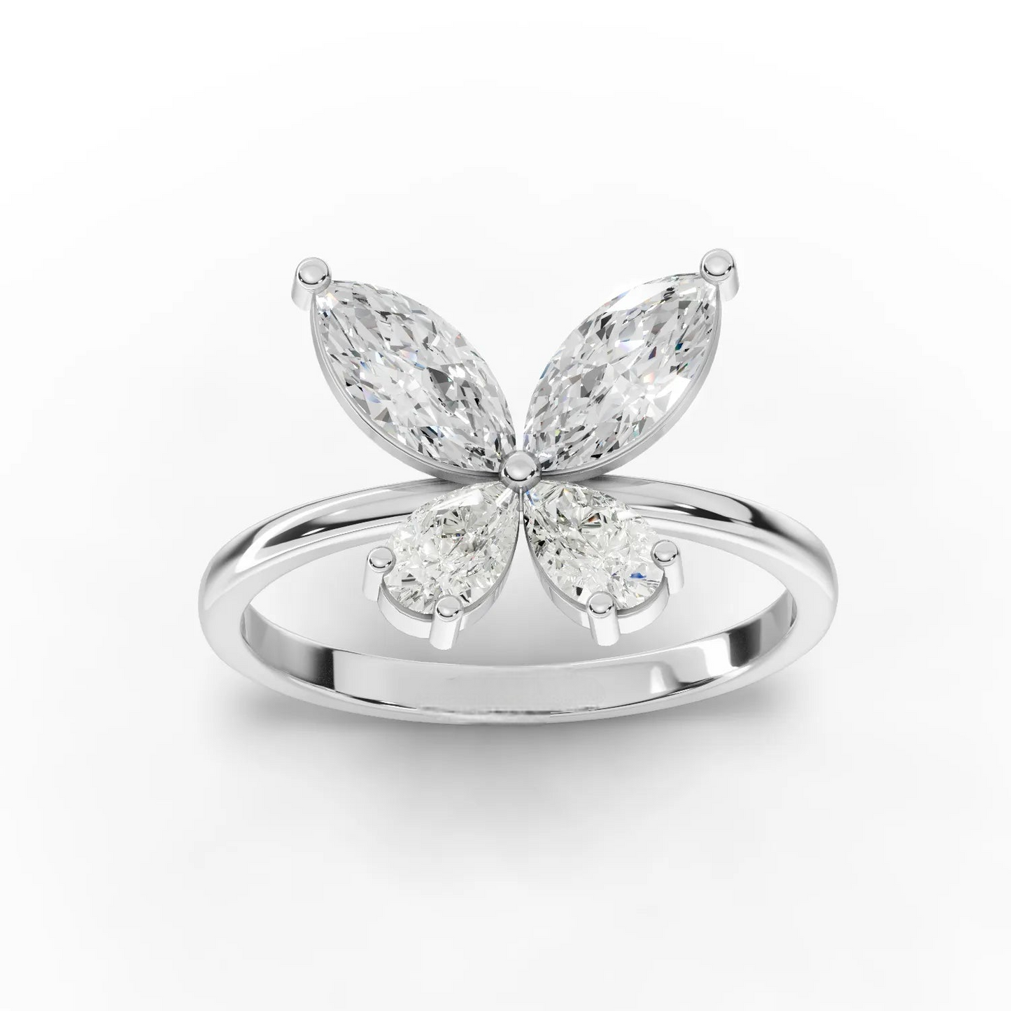 1.10 Carat Pear, Marquise Cut Moissanite Diamond Butterfly Ring