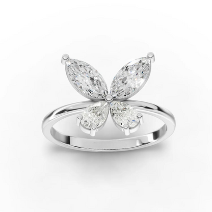 1.10 Carat Pear, Marquise Cut Moissanite Diamond Butterfly Ring