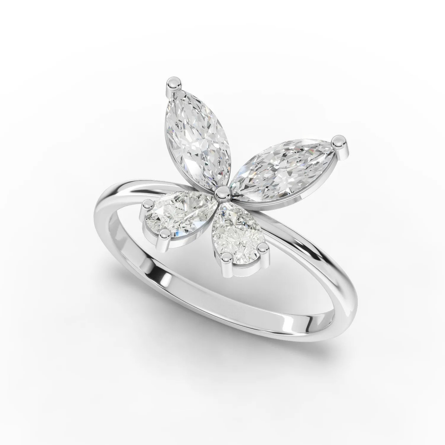 1.10 Carat Pear, Marquise Cut Moissanite Diamond Butterfly Ring