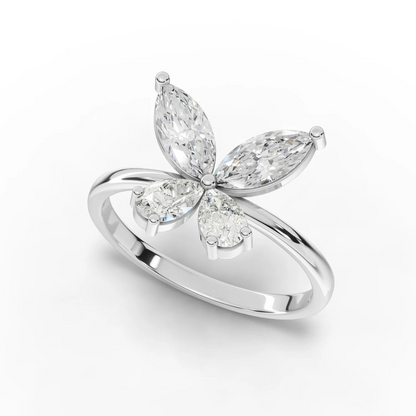1.10 Carat Pear, Marquise Cut Moissanite Diamond Butterfly Ring