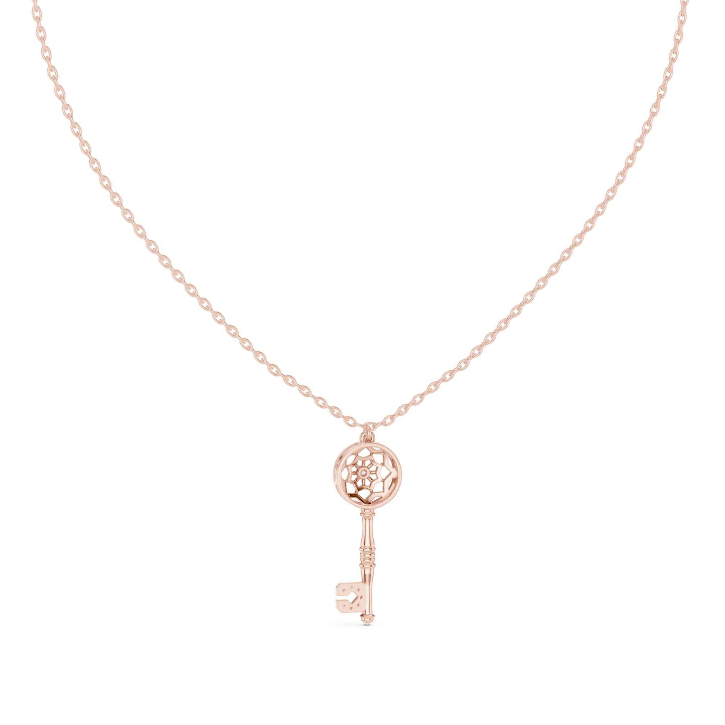 Vintage Lab Grown Diamond Key Pendant Chain & Pendant