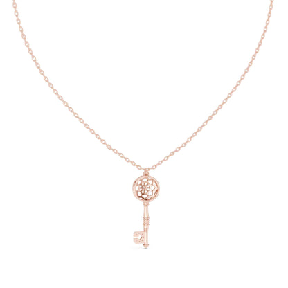 Vintage Lab Grown Diamond Key Pendant Chain & Pendant