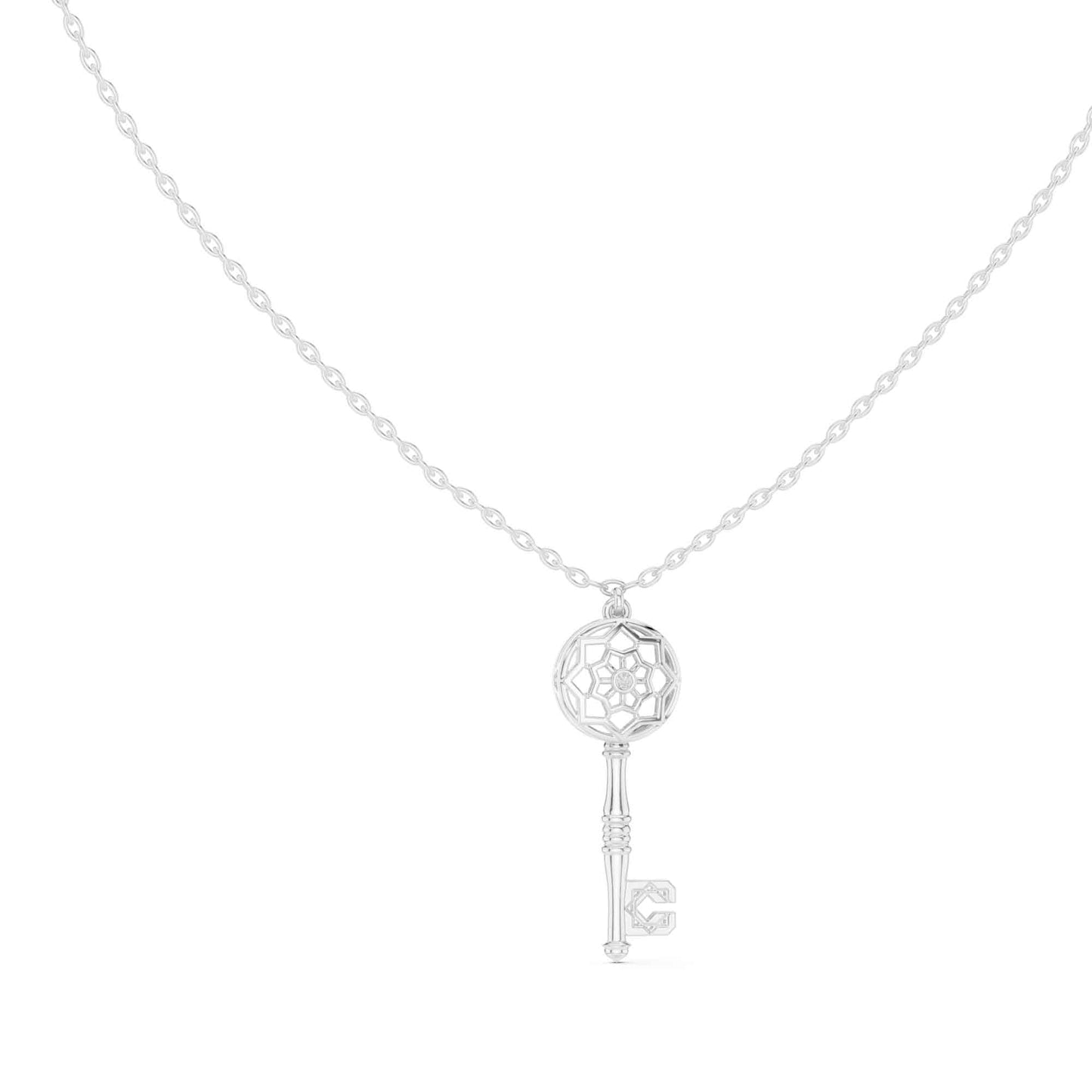 Vintage Lab Grown Diamond Key Pendant Chain & Pendant