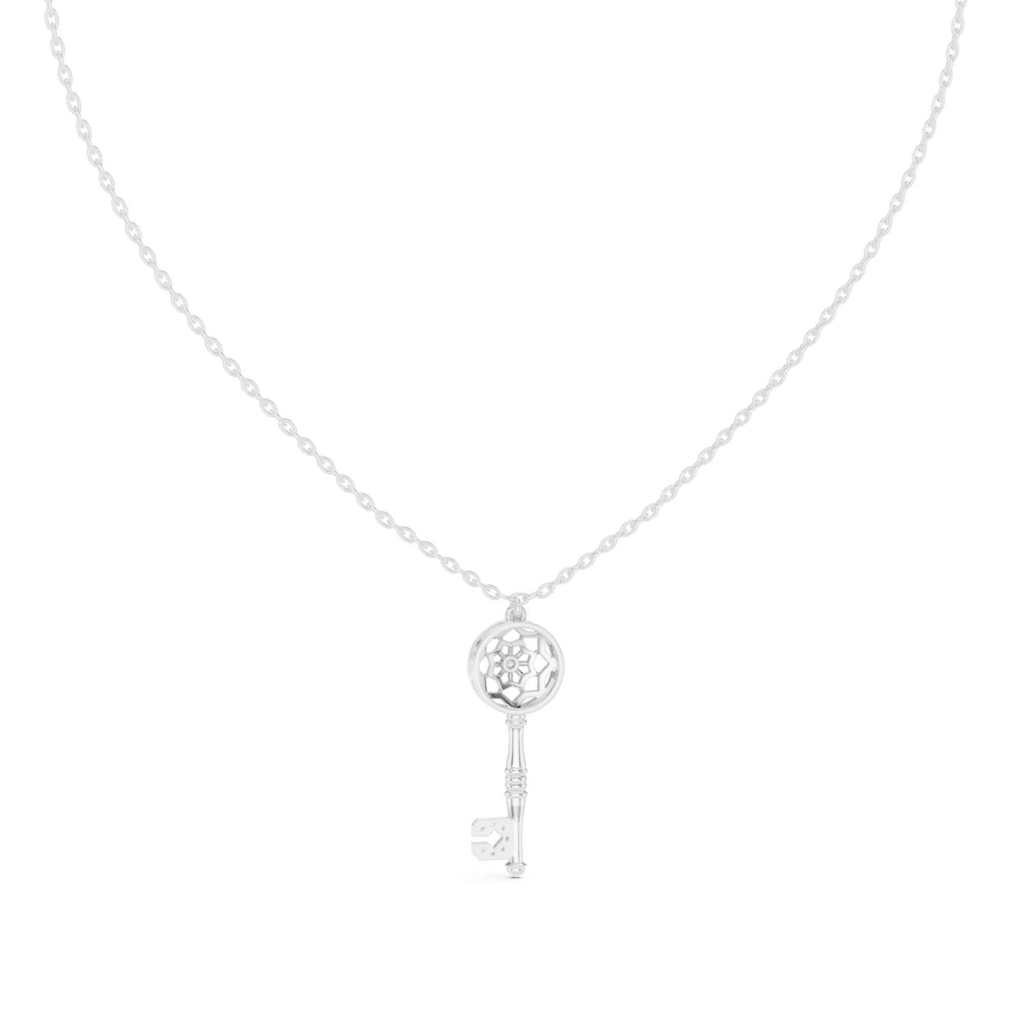 Vintage Lab Grown Diamond Key Pendant Chain & Pendant