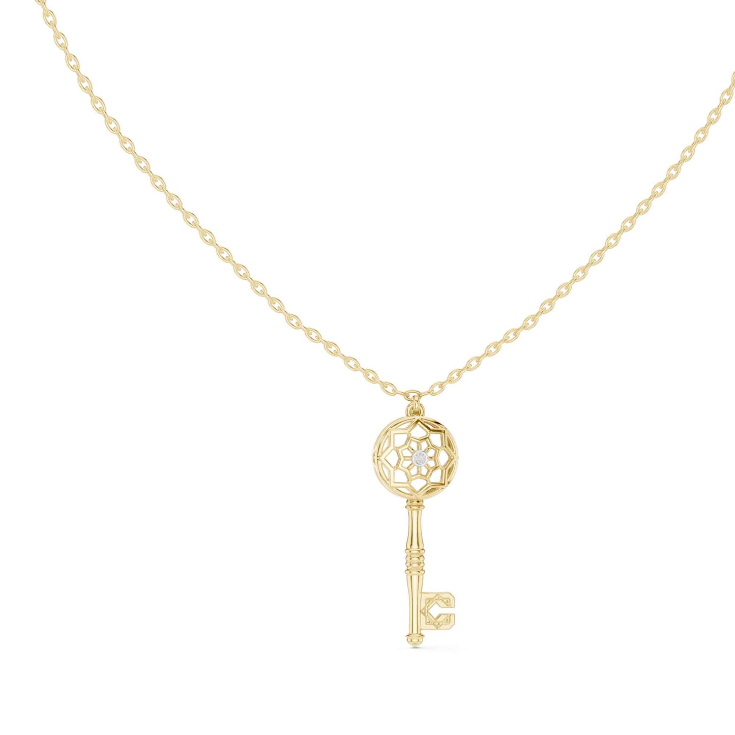 Vintage Lab Grown Diamond Key Pendant Chain & Pendant