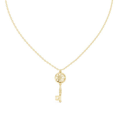 Vintage Lab Grown Diamond Key Pendant Chain & Pendant