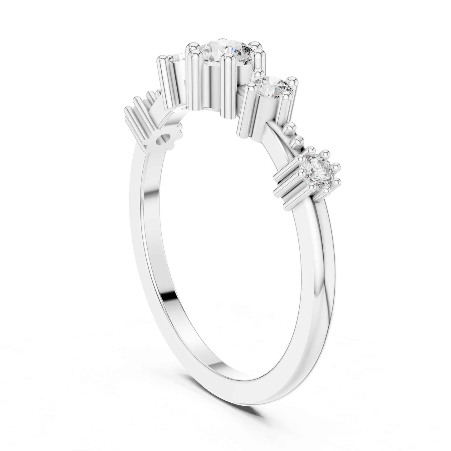 0.30 Carat Three Stone Lab Grown Diamond Ring with Baguette Side Accents