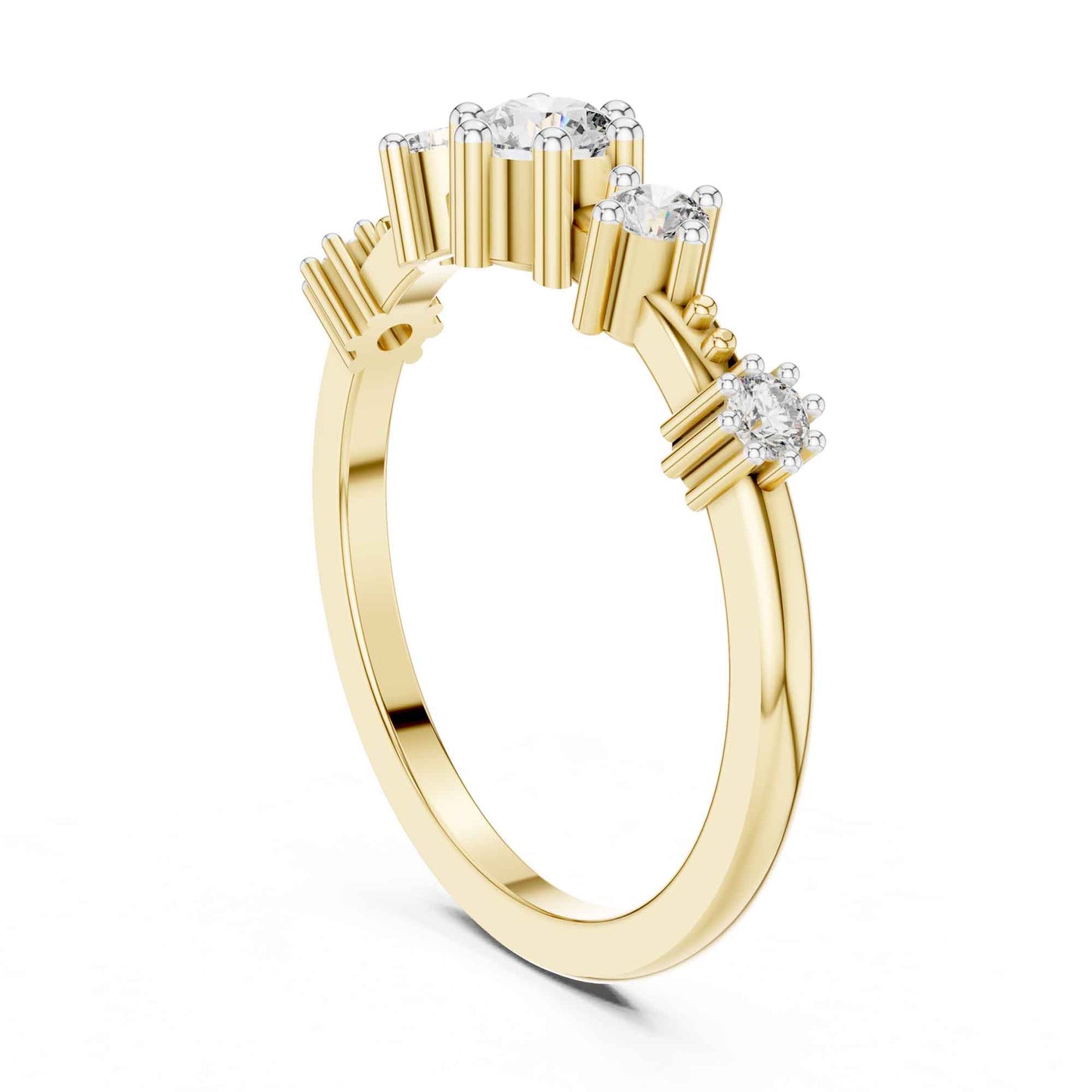 0.30 Carat Three Stone Lab Grown Diamond Ring with Baguette Side Accents