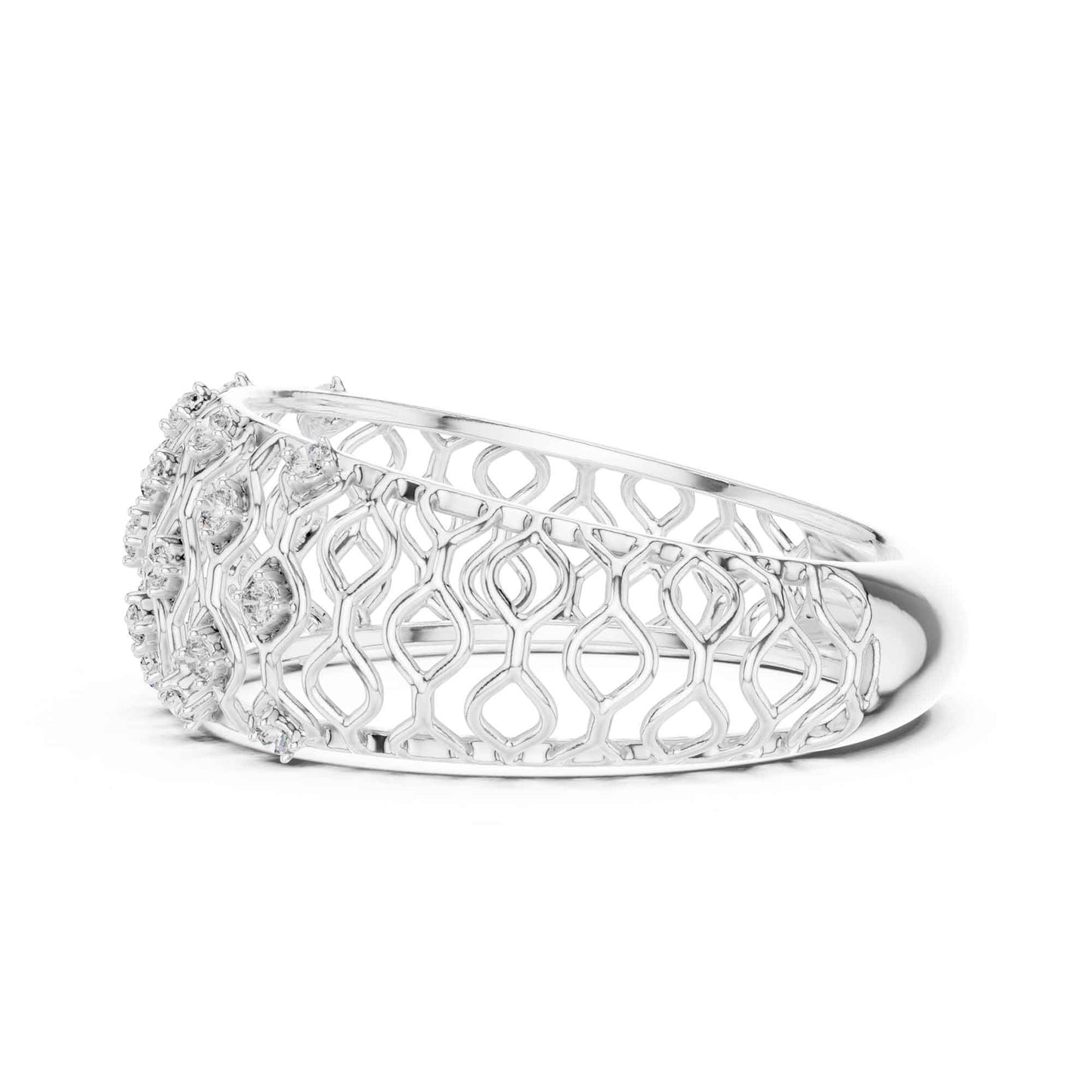Round Cut Lab Grown Diamond Engagement Ring with Pavé Band