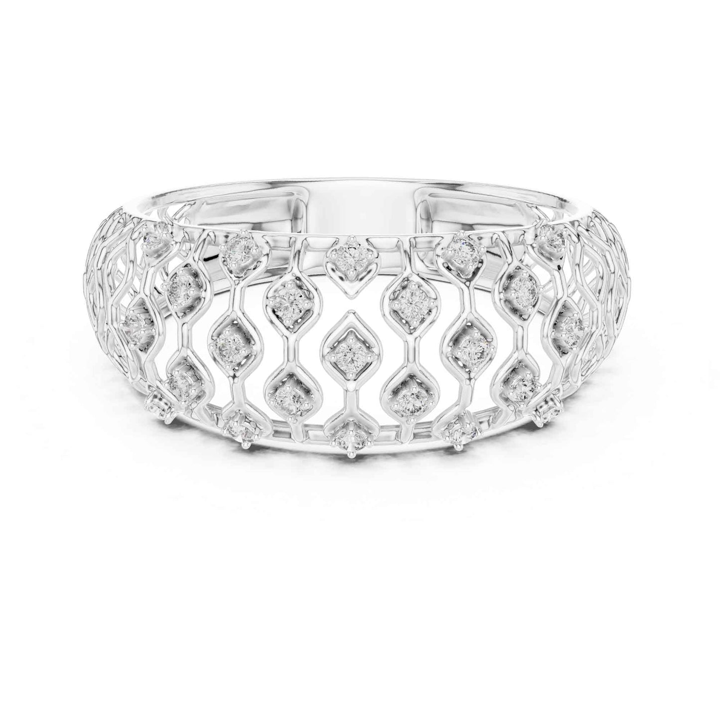 Round Cut Lab Grown Diamond Engagement Ring with Pavé Band