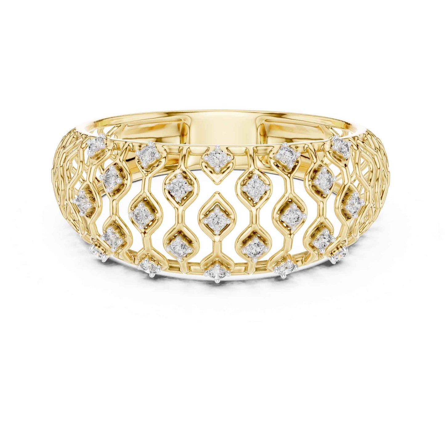 Round Cut Lab Grown Diamond Engagement Ring with Pavé Band