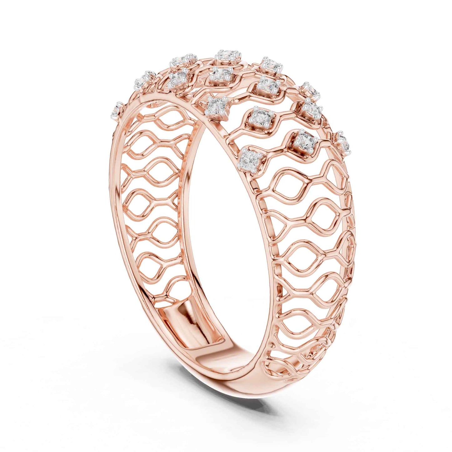 Round Cut Lab Grown Diamond Engagement Ring with Pavé Band