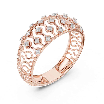 Round Cut Lab Grown Diamond Engagement Ring with Pavé Band
