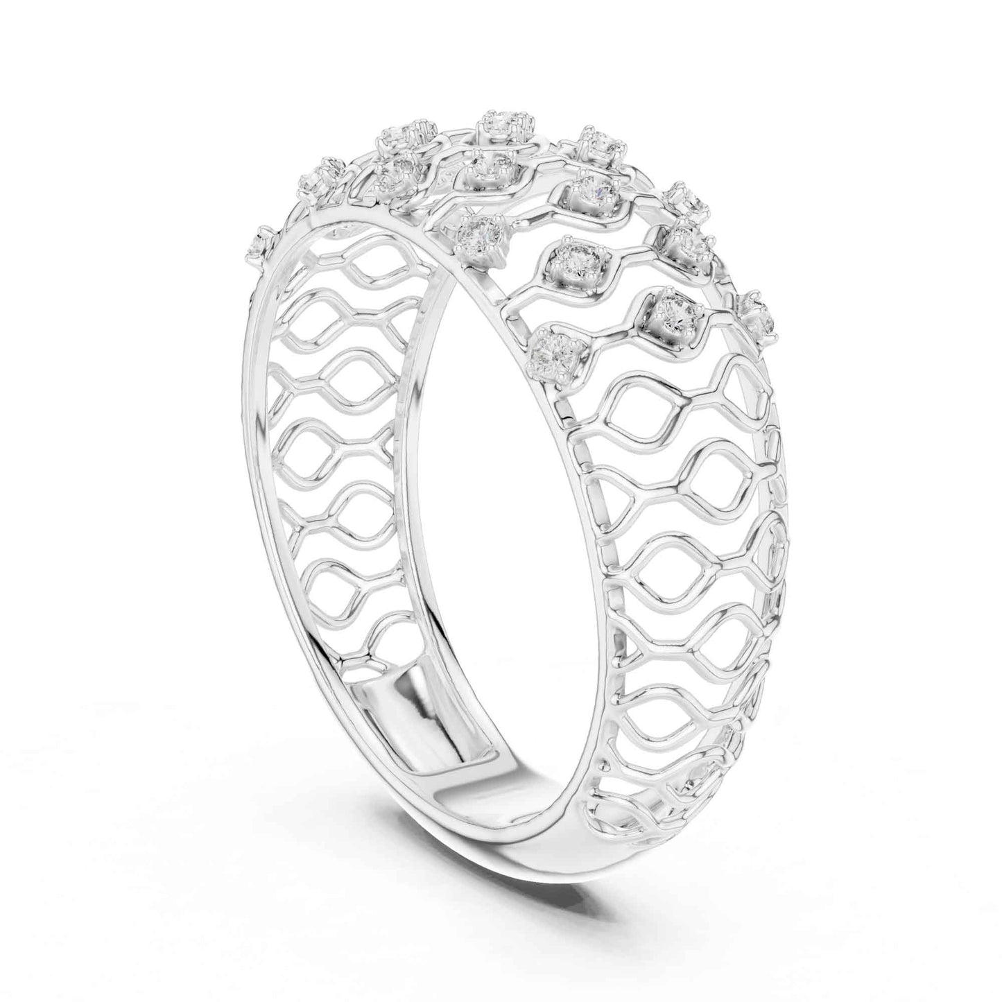 Round Cut Lab Grown Diamond Engagement Ring with Pavé Band