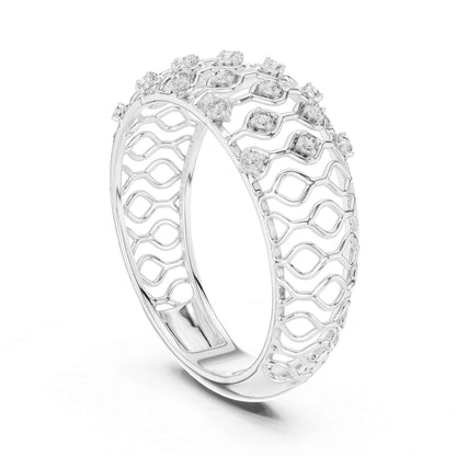 Round Cut Lab Grown Diamond Engagement Ring with Pavé Band