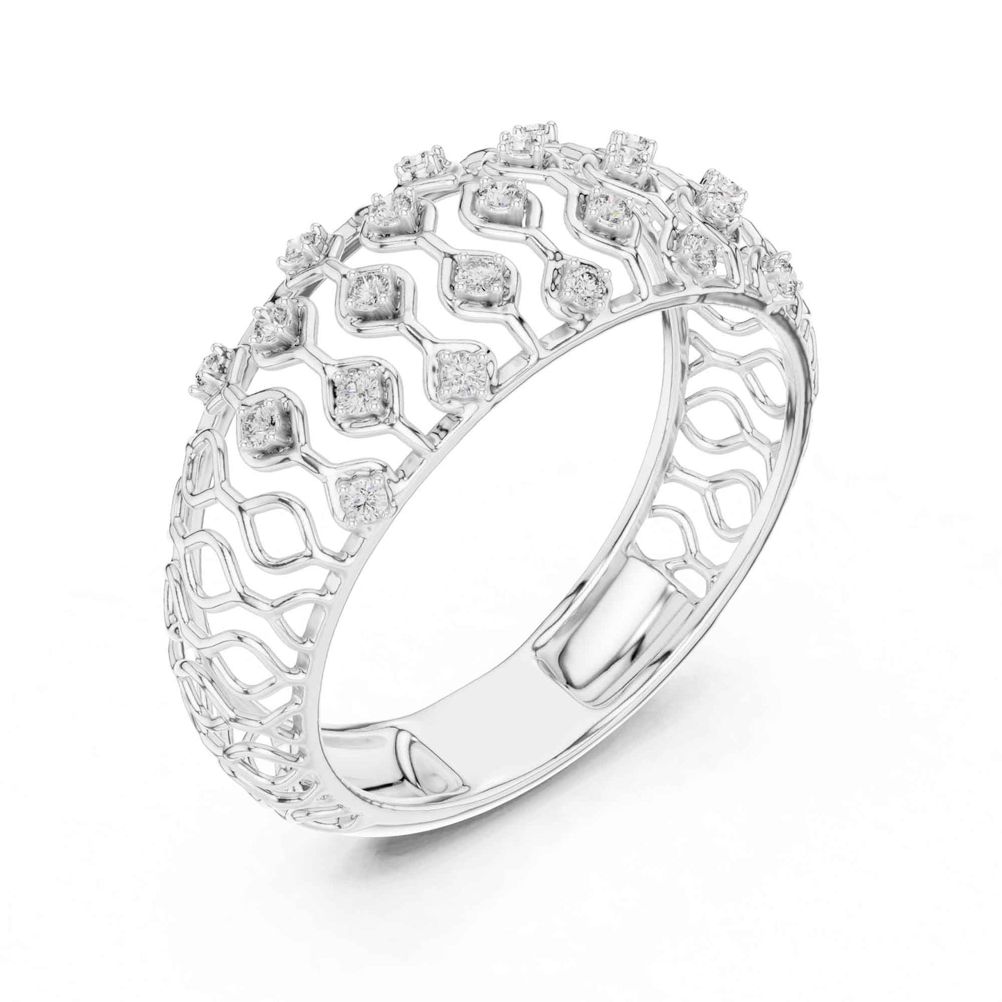 Round Cut Lab Grown Diamond Engagement Ring with Pavé Band