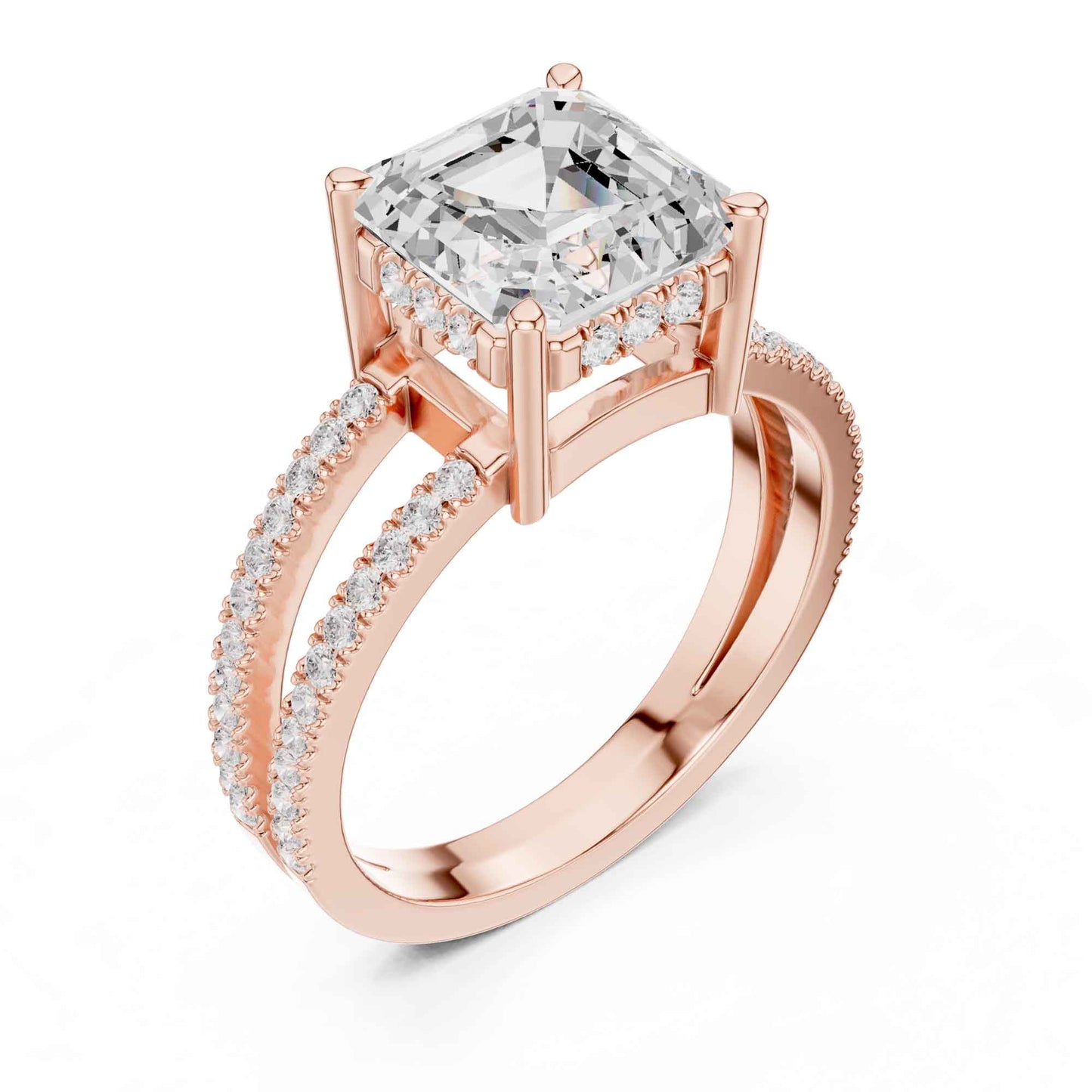 3 Carat Asscher Cut Lab Grown Diamond Solitaire Engagement Ring