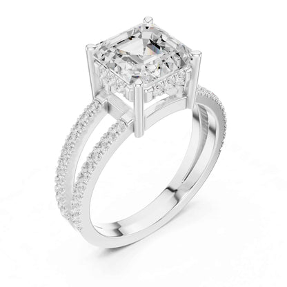 3 Carat Asscher Cut Lab Grown Diamond Solitaire Engagement Ring