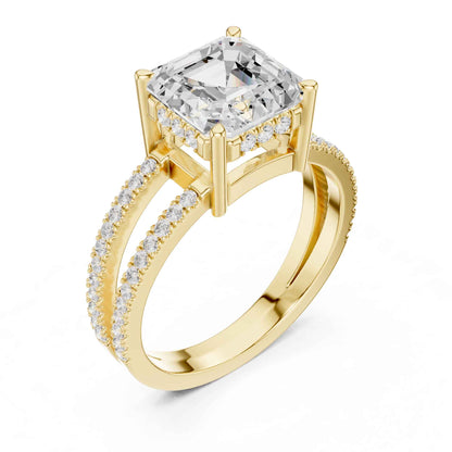 3 Carat Asscher Cut Lab Grown Diamond Solitaire Engagement Ring