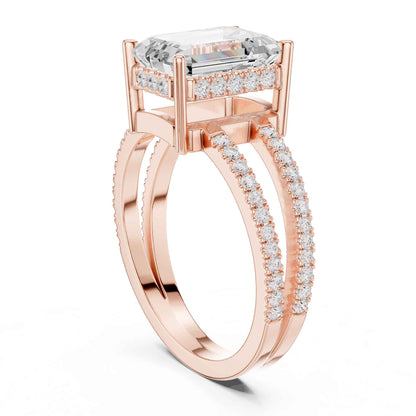 3 Carat Emerald Cut Lab Grown Diamond Split Shank Engagement Ring