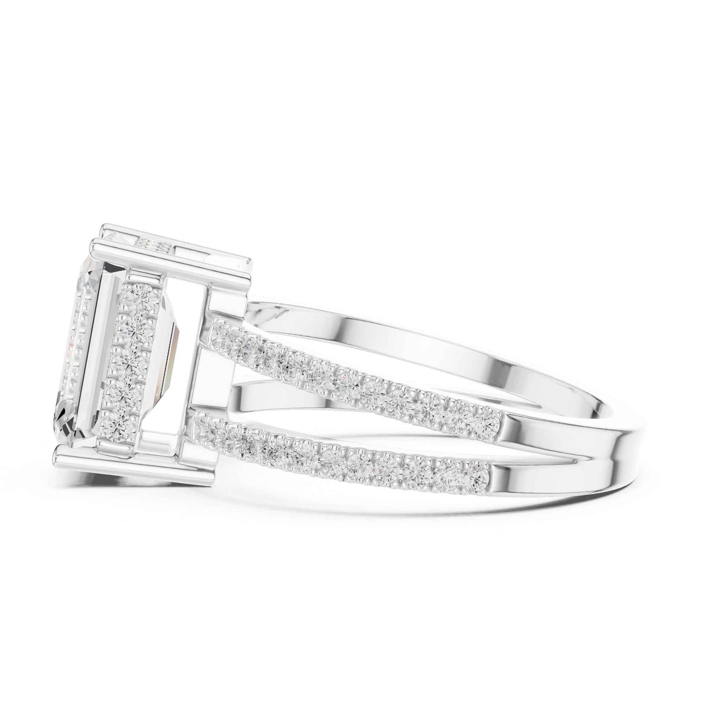 3 Carat Emerald Cut Lab Grown Diamond Split Shank Engagement Ring