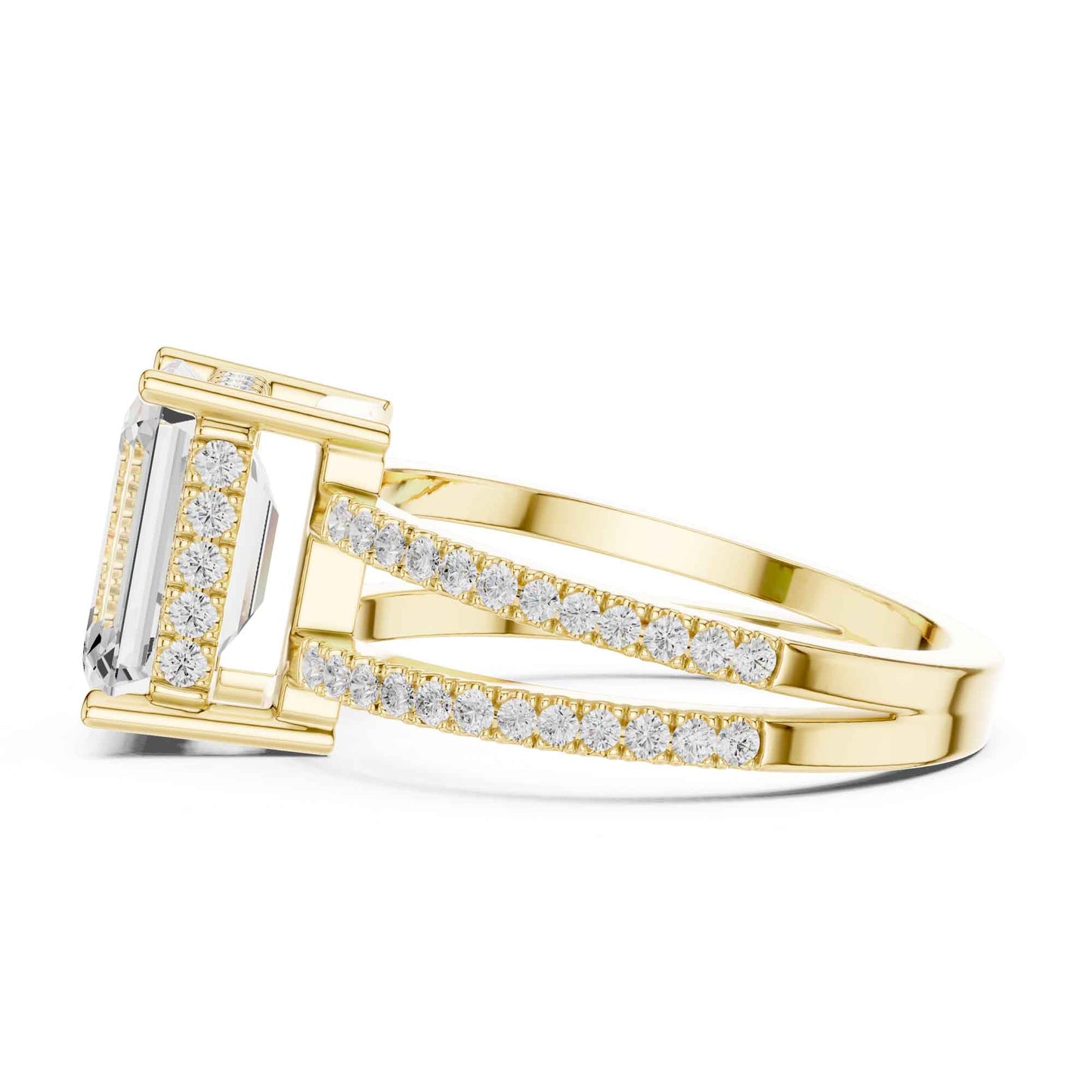 3 Carat Emerald Cut Lab Grown Diamond Split Shank Engagement Ring