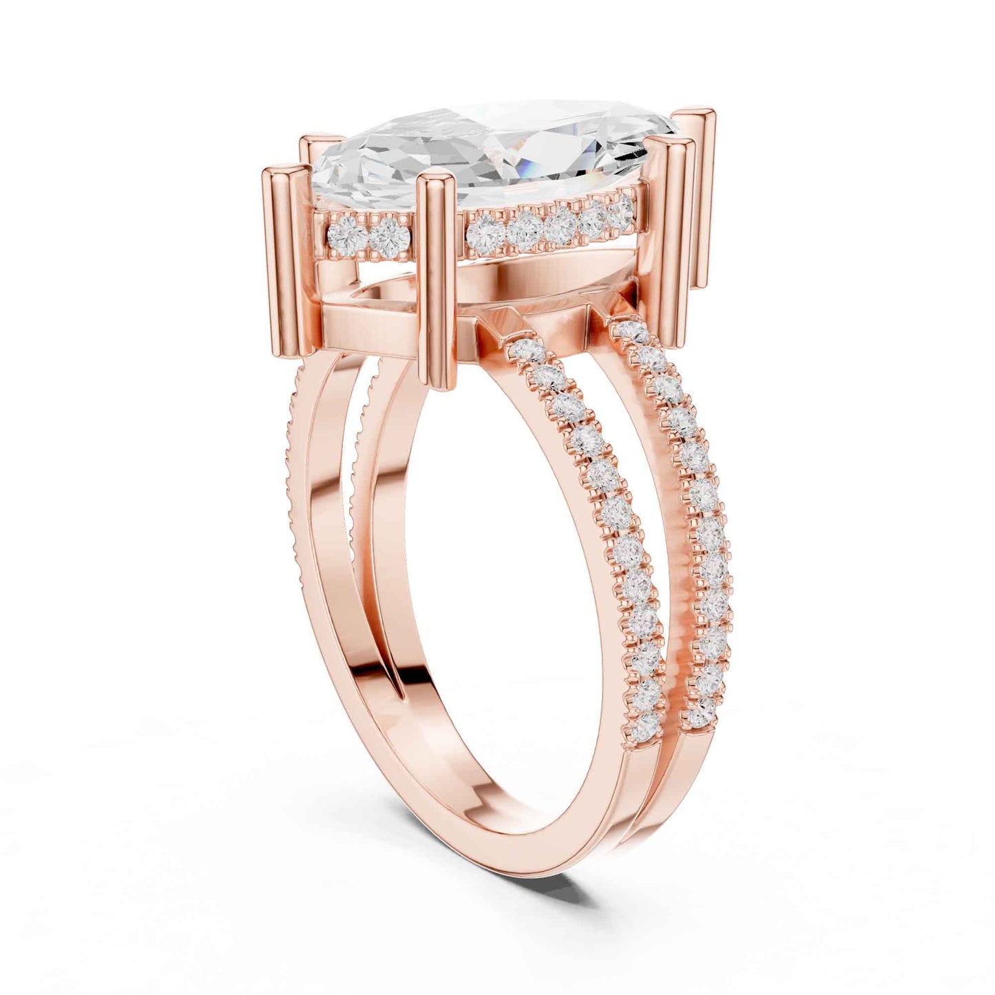 3 Carat Marquise Cut Lab Grown Diamond Engagement Ring with Pavé Split Shank