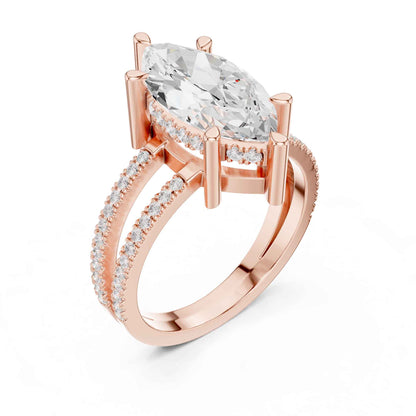 3 Carat Marquise Cut Lab Grown Diamond Engagement Ring with Pavé Split Shank