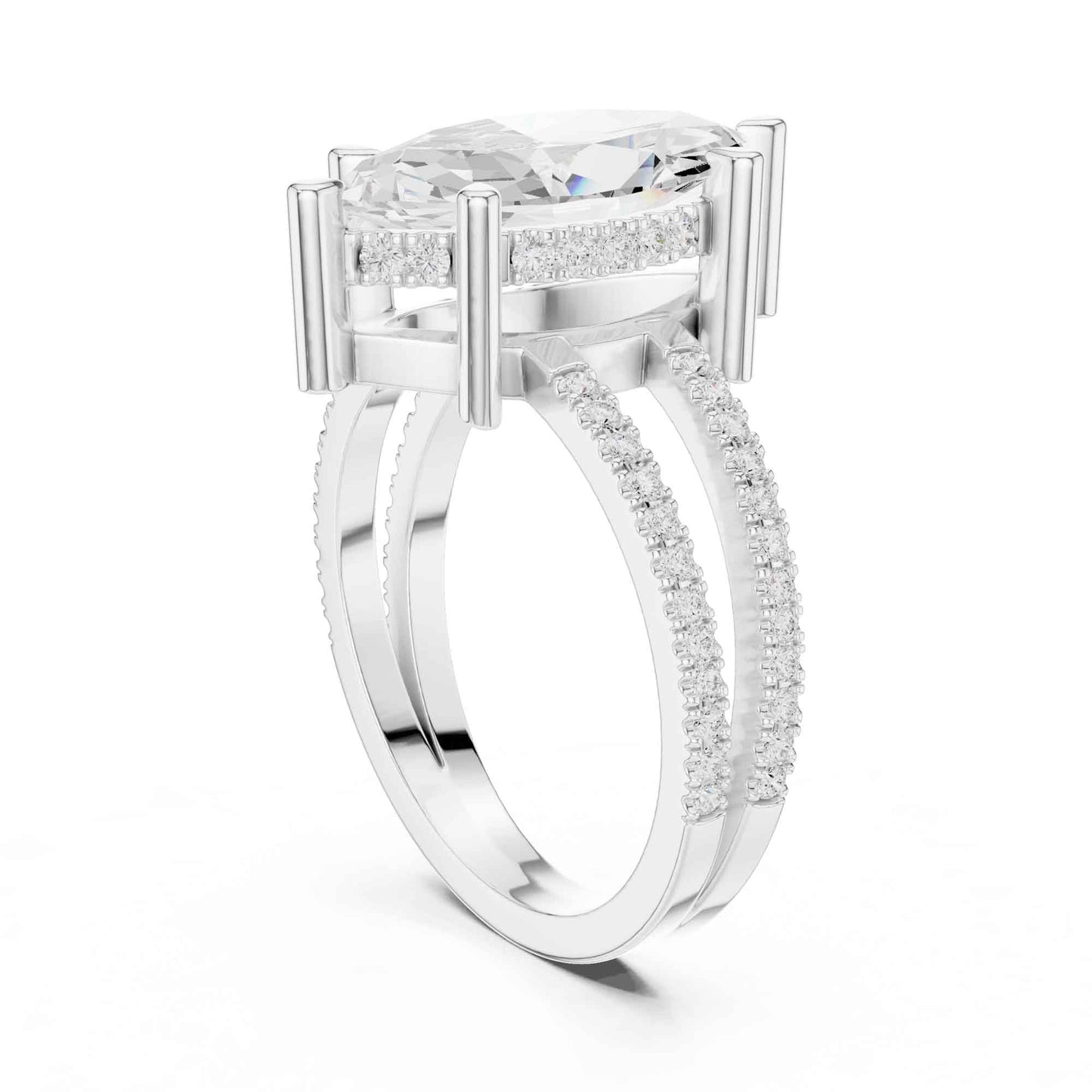 3 Carat Marquise Cut Lab Grown Diamond Engagement Ring with Pavé Split Shank