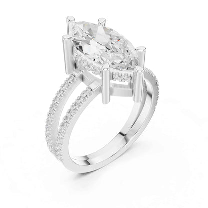 3 Carat Marquise Cut Lab Grown Diamond Engagement Ring with Pavé Split Shank