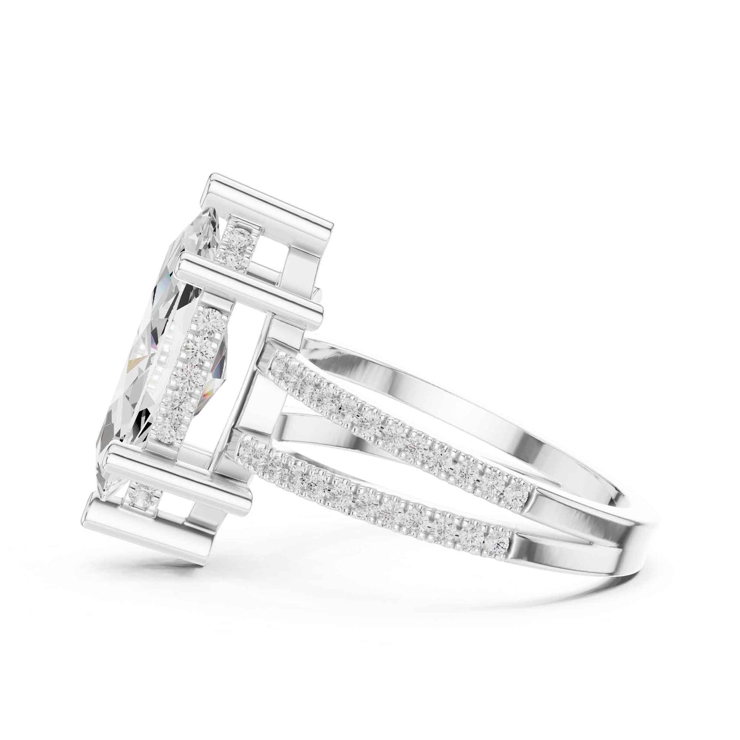 3 Carat Marquise Cut Lab Grown Diamond Engagement Ring with Pavé Split Shank