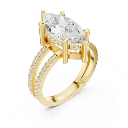 3 Carat Marquise Cut Lab Grown Diamond Engagement Ring with Pavé Split Shank